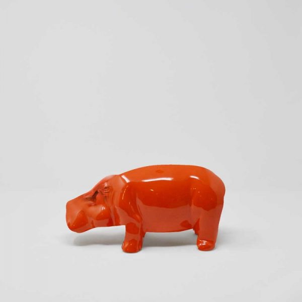 Hippo in ceramica smaltata lucida corallo